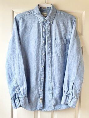 J. Crew Men’s Classic Button-Down Irish Linen Shirt Long Sleeve Blue Size M